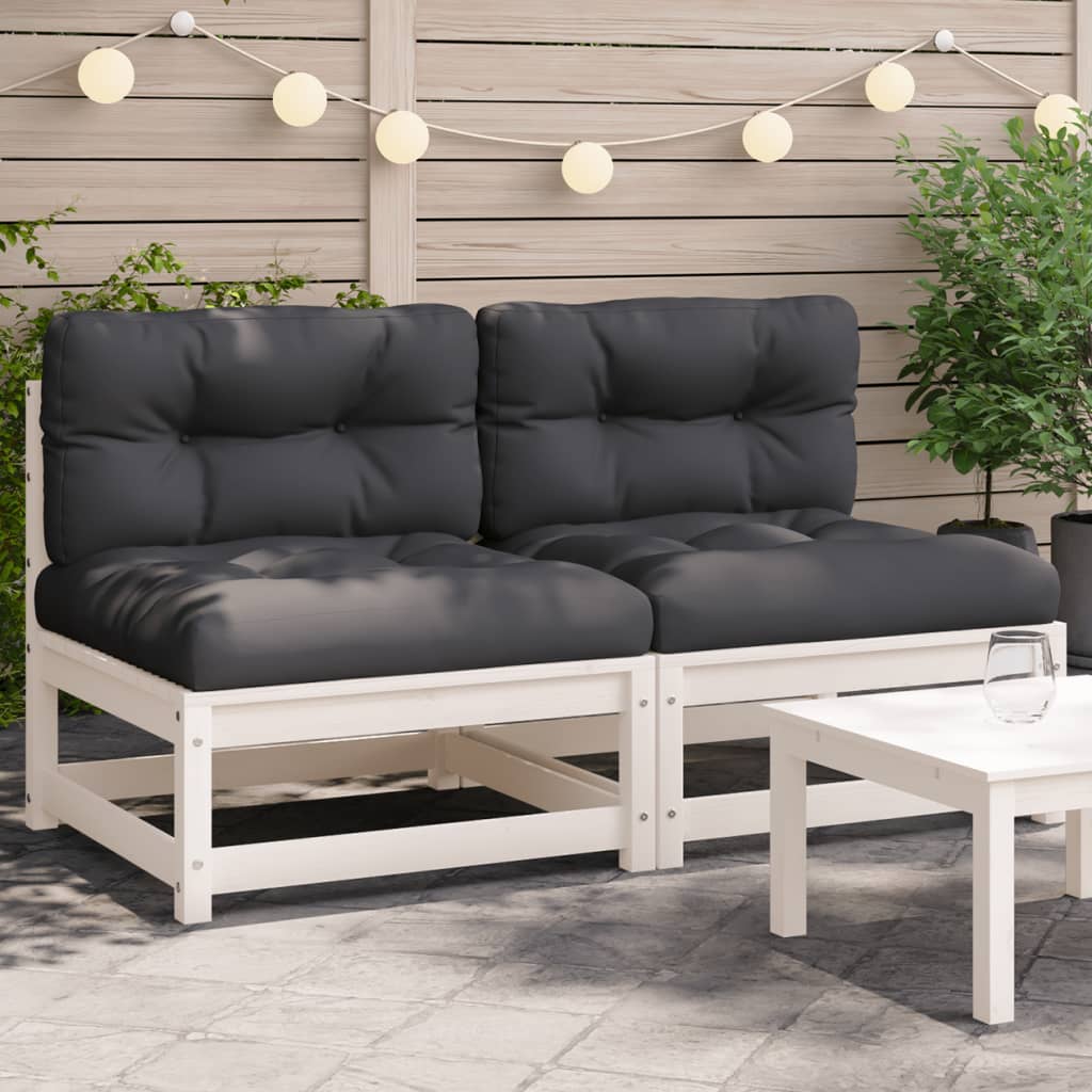 Garden sofas without armrests with cushions 2 pcs. White pinewood