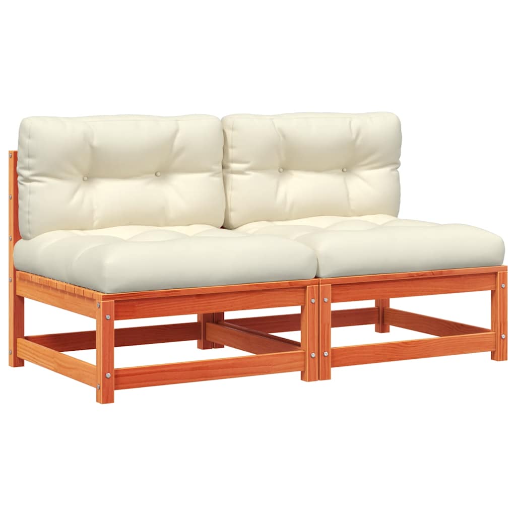Garden sofas without armrests with cushions 2 pcs. Wax brown wood