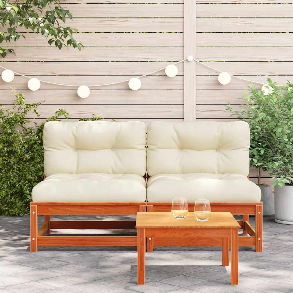 Garden sofas without armrests with cushions 2 pcs. Wax brown wood