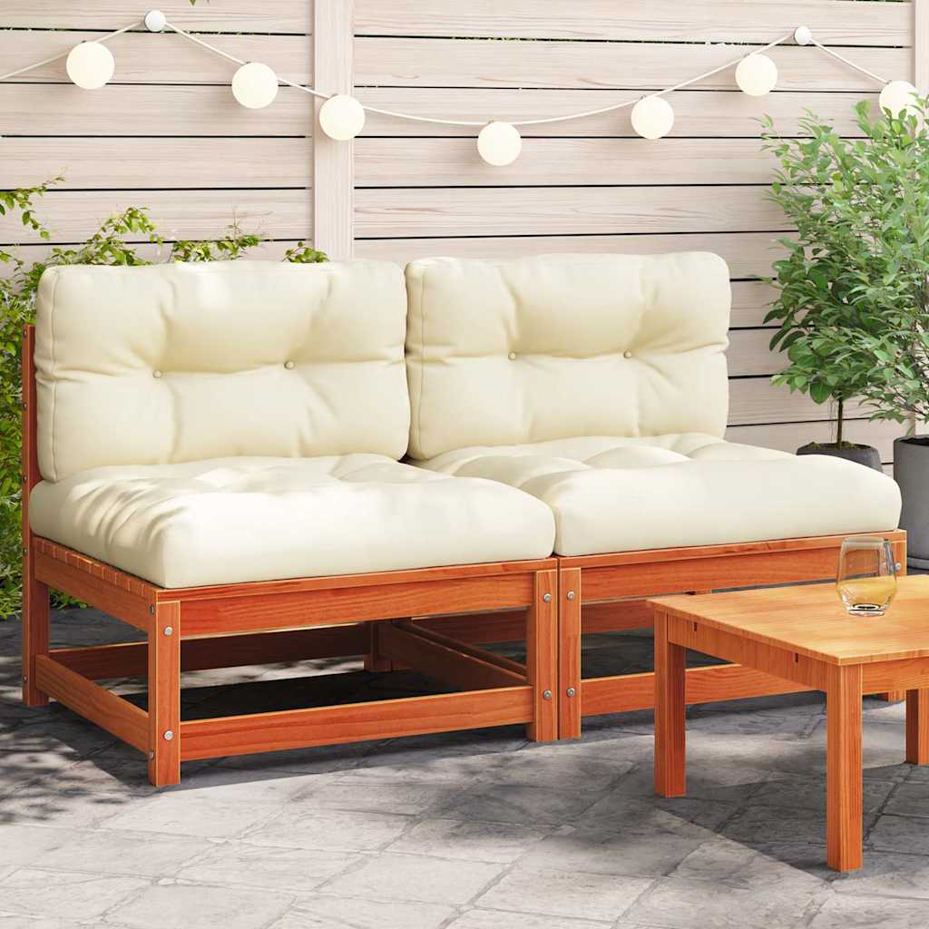 Garden sofas without armrests with cushions 2 pcs. Wax brown wood