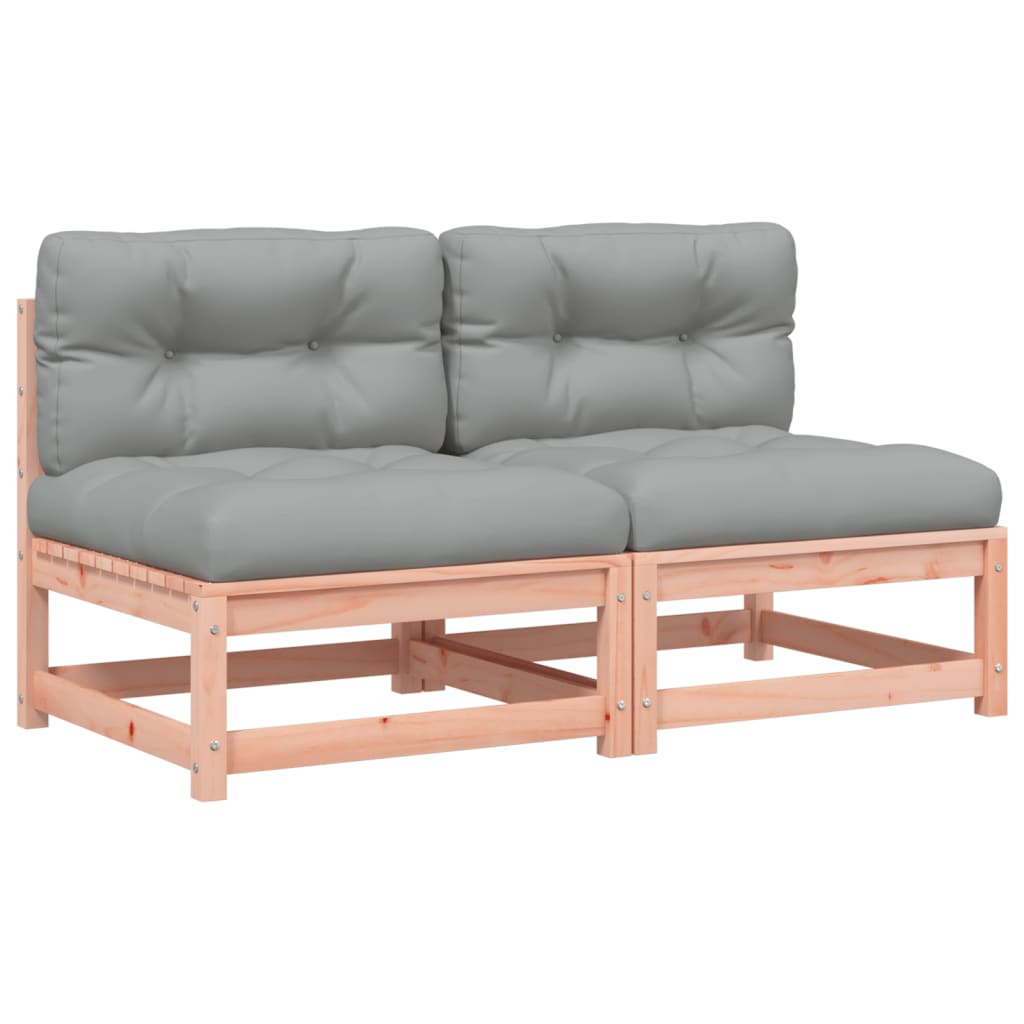 Garden sofas without armrests with cushions 2 pcs. Douglas fir wood