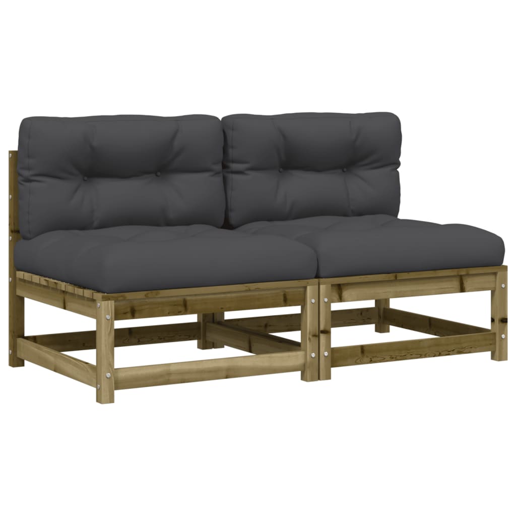 Garden sofas without armrests with cushions 2 pcs. pinewood