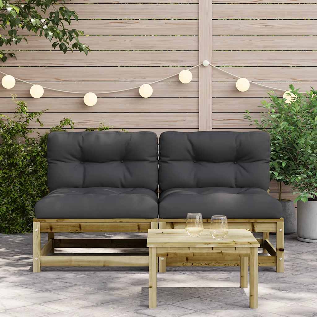 Garden sofas without armrests with cushions 2 pcs. pinewood