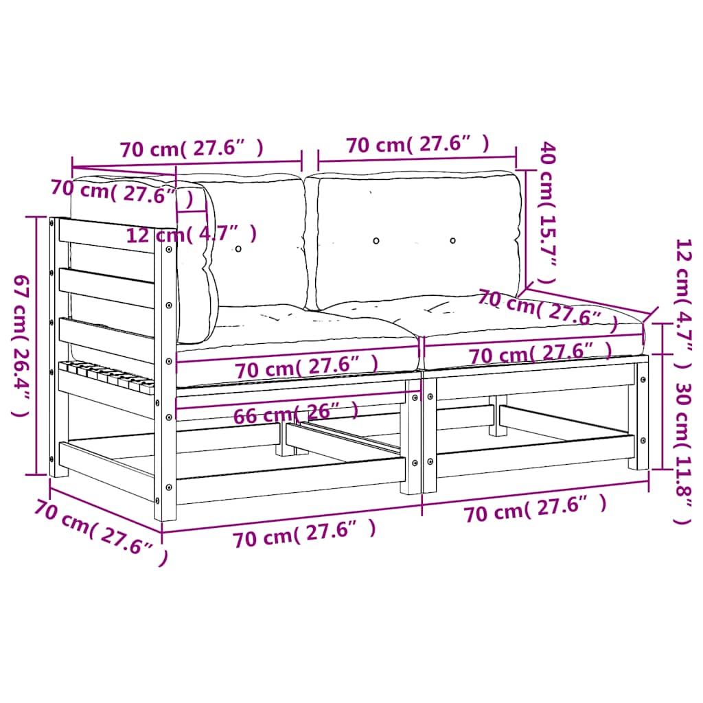 Gartensofa mit Kissen 2-Sitzer Massivholz Kiefer