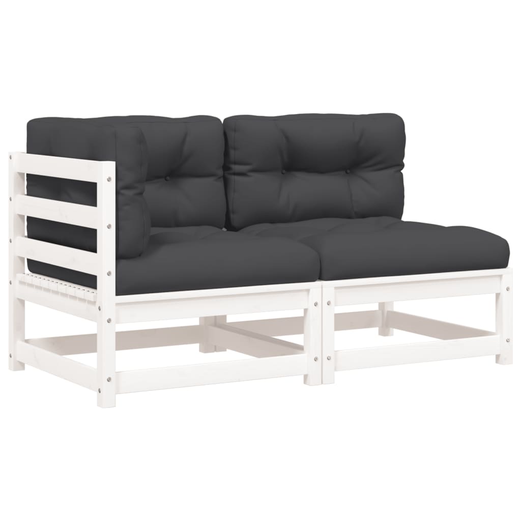 Garden Sofa with Cushions 2-Seater White Solid Pine