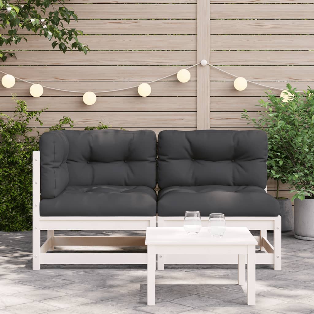 Garden Sofa with Cushions 2-Seater White Solid Pine