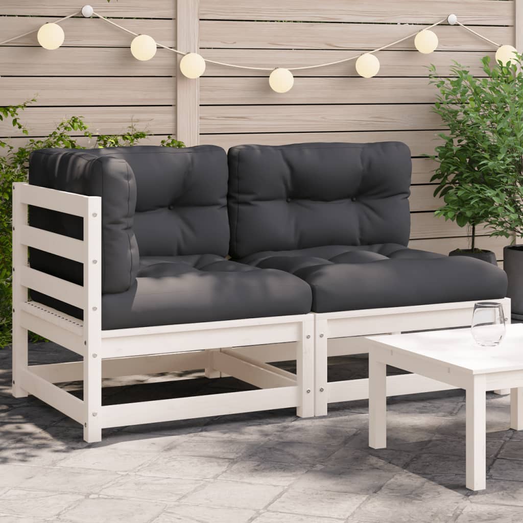 Garden Sofa with Cushions 2-Seater White Solid Pine