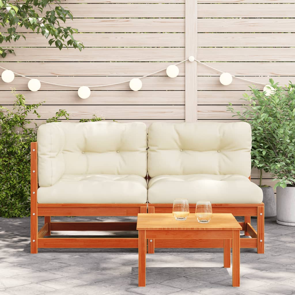 Garden sofa with cushions 2-seater wax brown solid pine