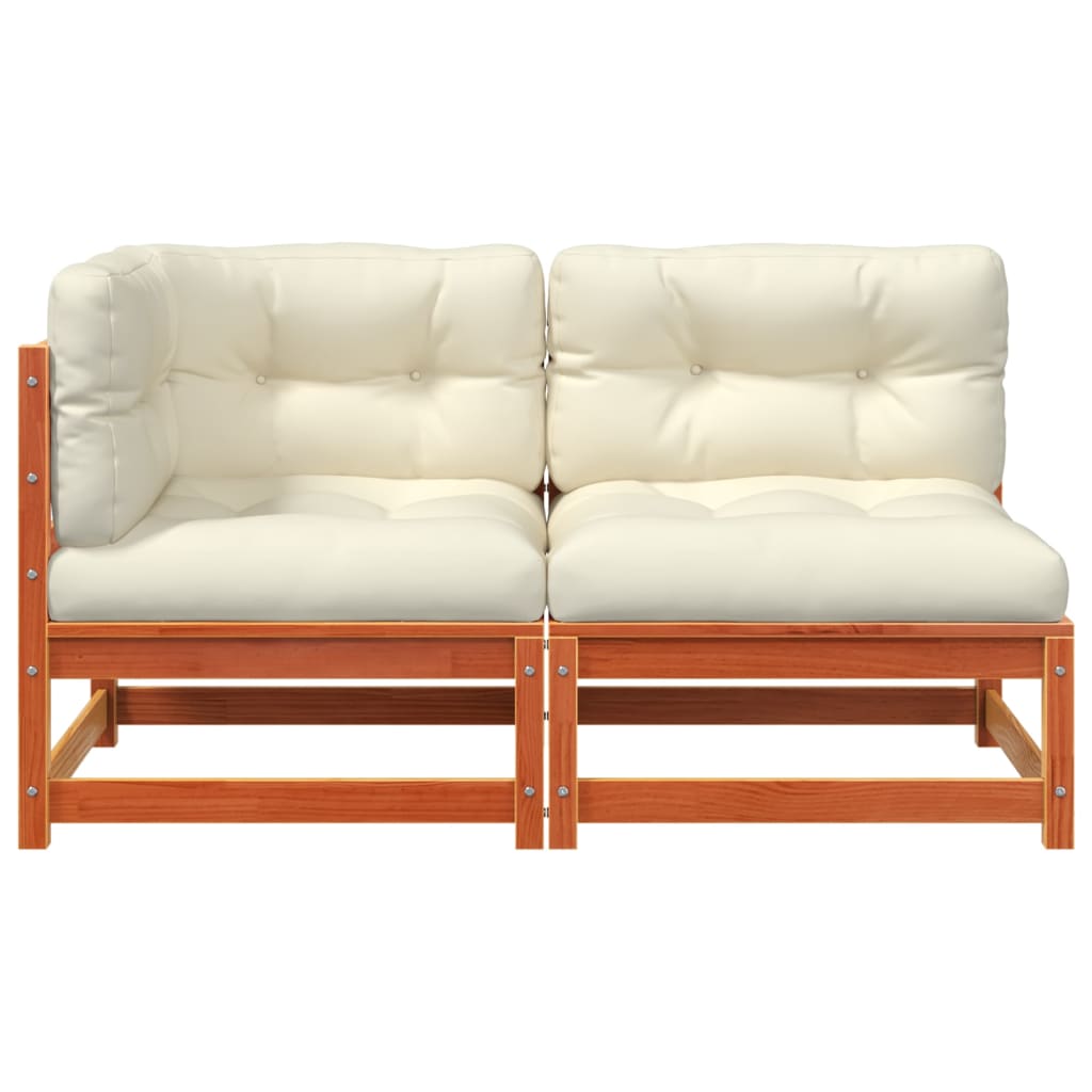 Garden sofa with cushions 2-seater wax brown solid pine