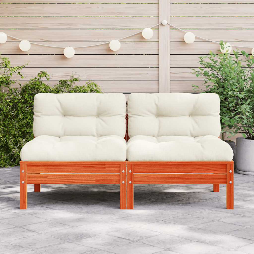 Gartensofa ohne Armlehnen mit Kissen 2 Stk. Wachsbraun Kiefer