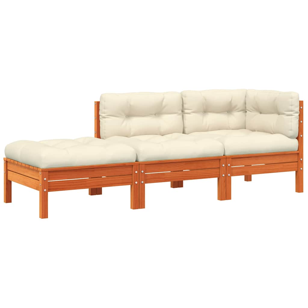 Gartensofa mit Kissen und Hocker 3-Sitzer