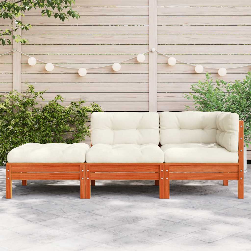 Gartensofa mit Kissen und Hocker 3-Sitzer