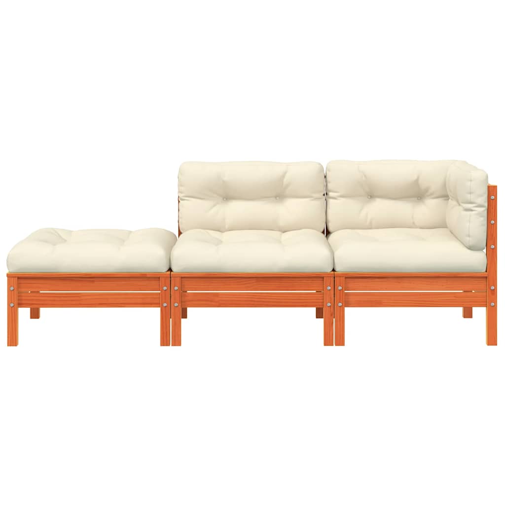 Gartensofa mit Kissen und Hocker 3-Sitzer