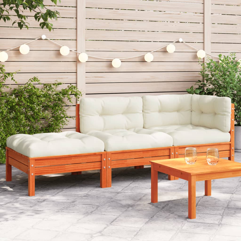 Gartensofa mit Kissen und Hocker 3-Sitzer