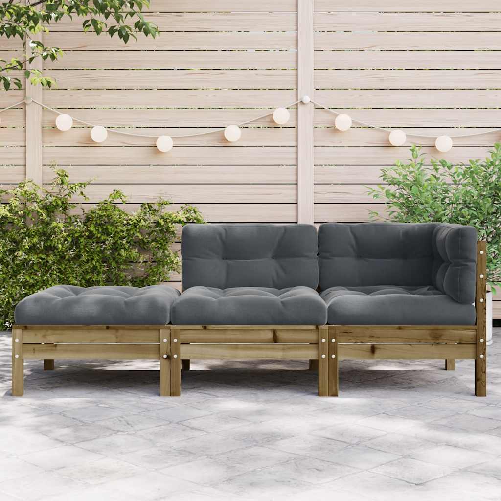Gartensofa mit Kissen und Hocker 3-Sitzer