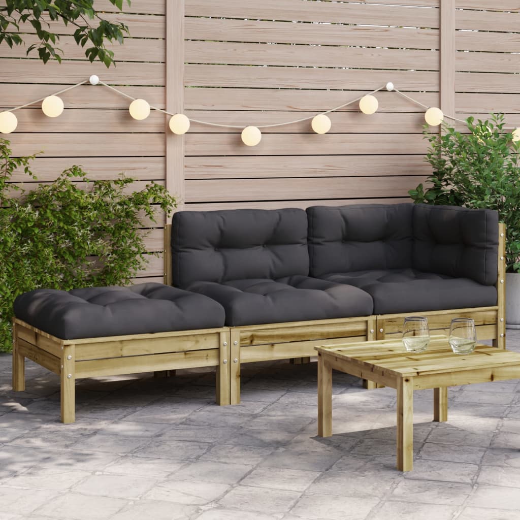 Gartensofa mit Kissen und Hocker 3-Sitzer