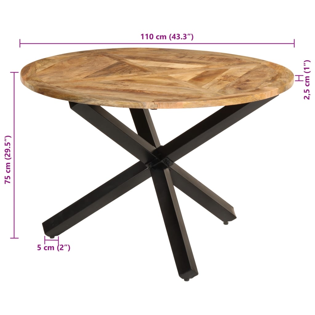 Table à manger Ø110x75 cm Bois de manguier massif brut