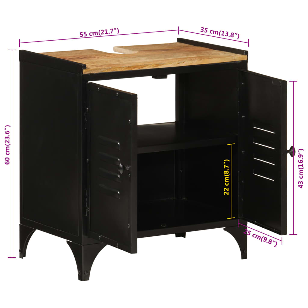 Vanity unit 55x35x60 cm iron and solid mango wood