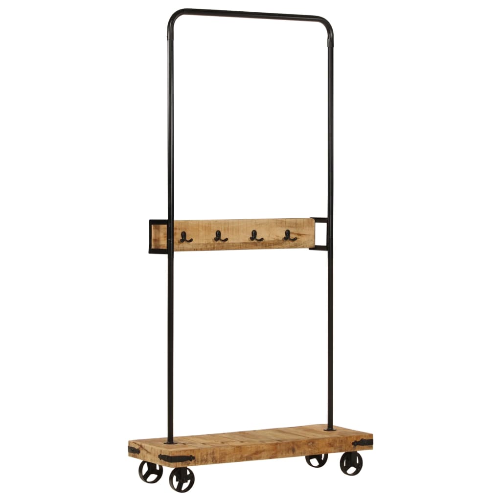 Clothes rack with wheels 90x35x190 cm solid wood mango iron