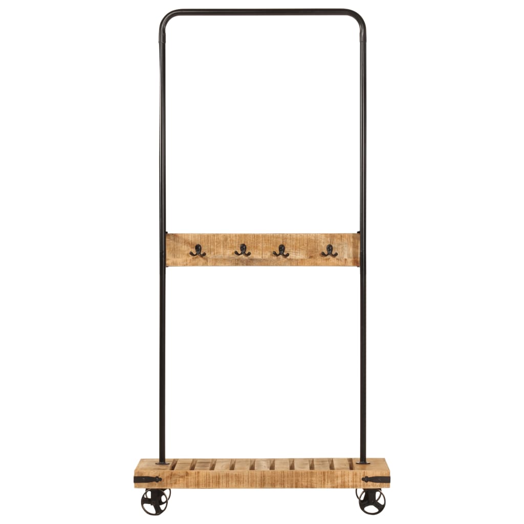 Clothes rack with wheels 90x35x190 cm solid wood mango iron