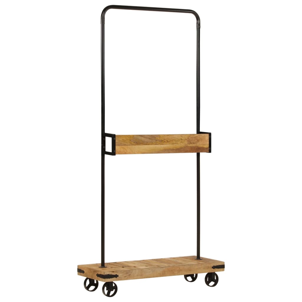 Clothes rack with wheels 90x35x190 cm solid wood mango iron