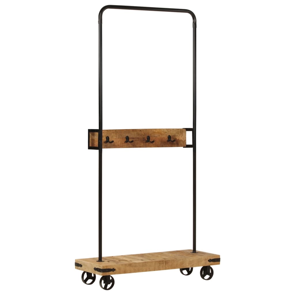 Clothes rack with wheels 90x35x190 cm solid wood mango iron
