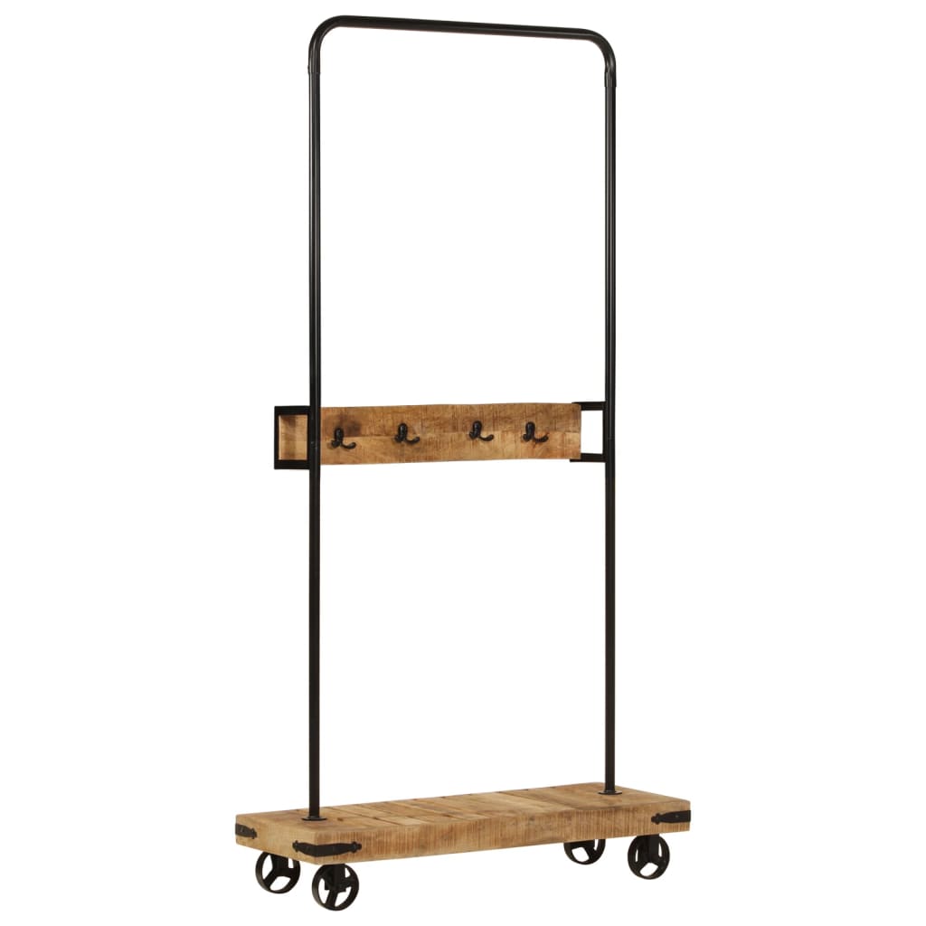 Clothes rack with wheels 90x35x190 cm solid wood mango iron