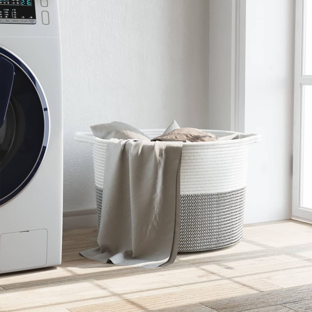Laundry basket grey and white Ø55x36 cm cotton
