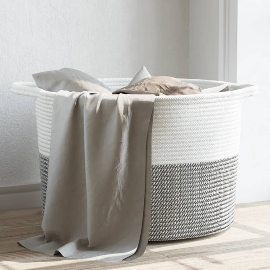 Laundry basket grey and white Ø55x36 cm cotton