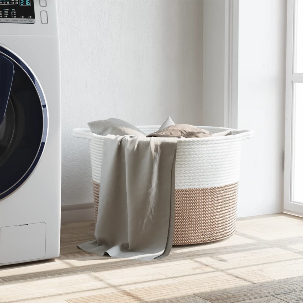 Laundry basket brown and white Ø55x36 cm cotton