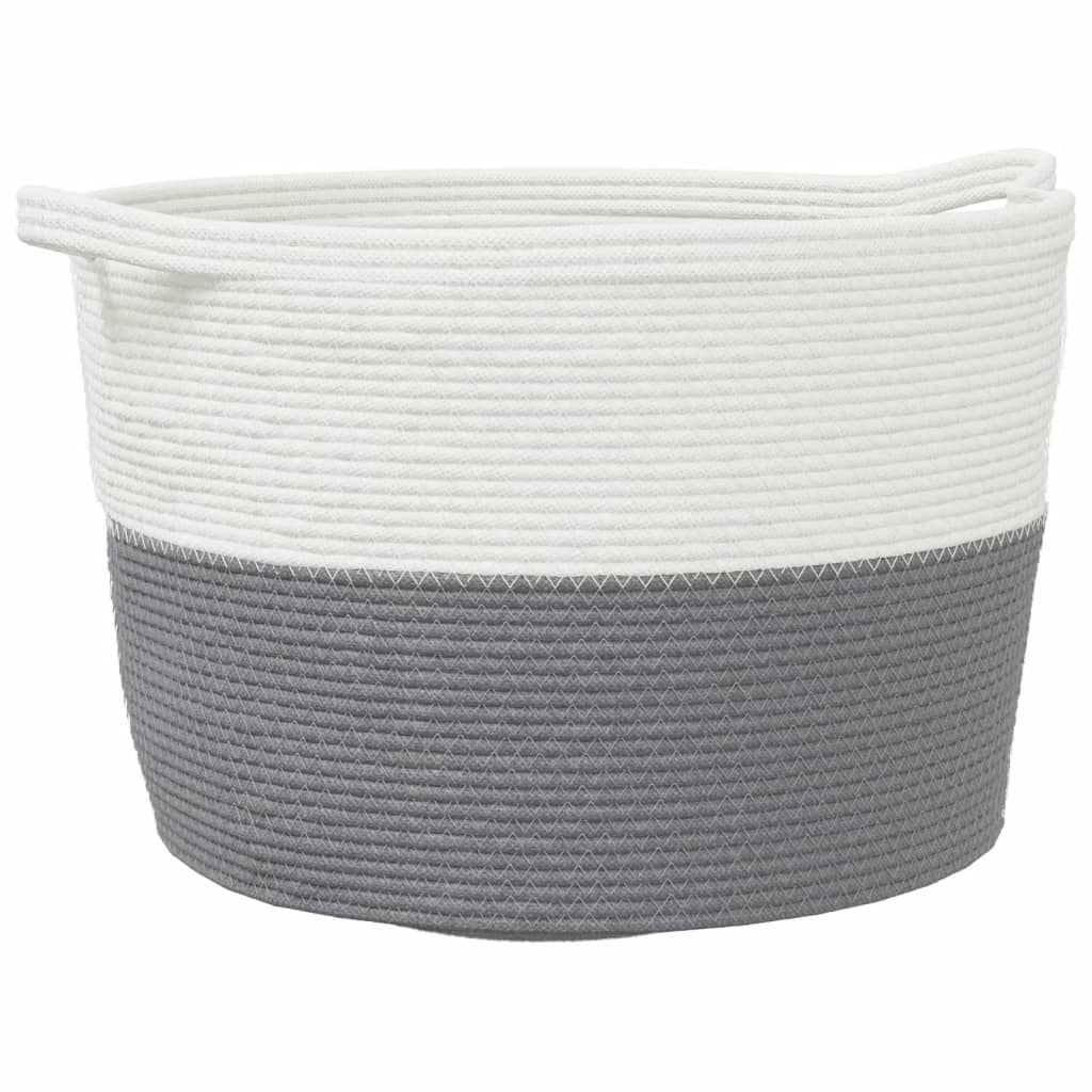 Laundry basket grey and white Ø60x36 cm cotton