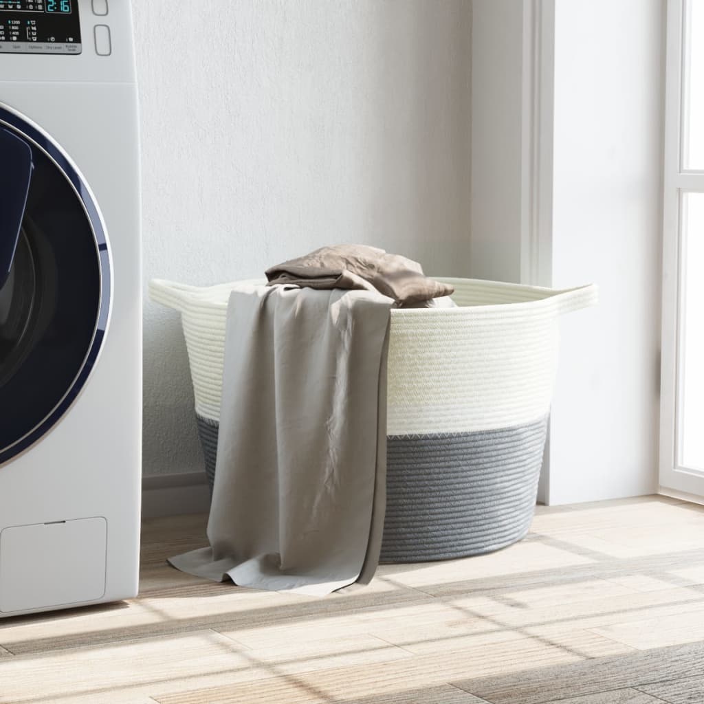 Laundry basket grey and white Ø60x36 cm cotton