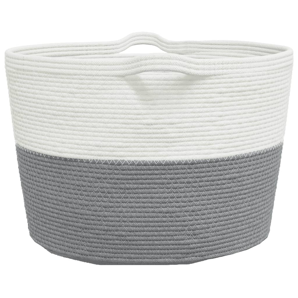 Laundry basket grey and white Ø60x36 cm cotton