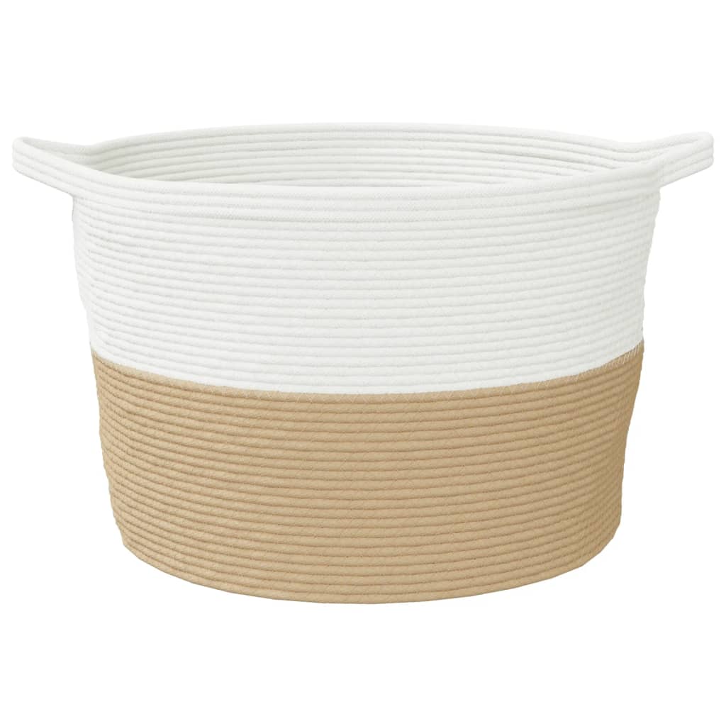 Laundry basket beige and white Ø60x36 cm cotton