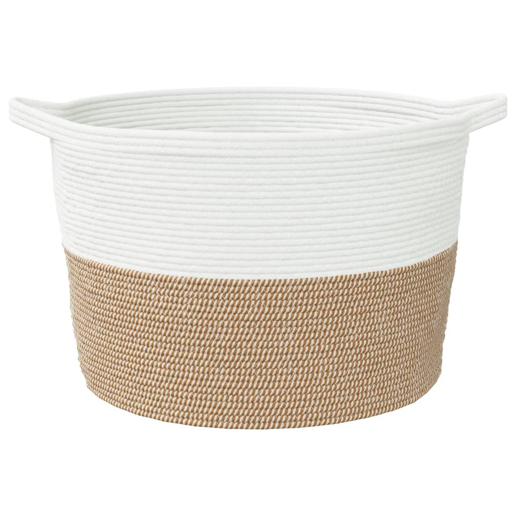 Laundry basket brown and white Ø60x36 cm cotton