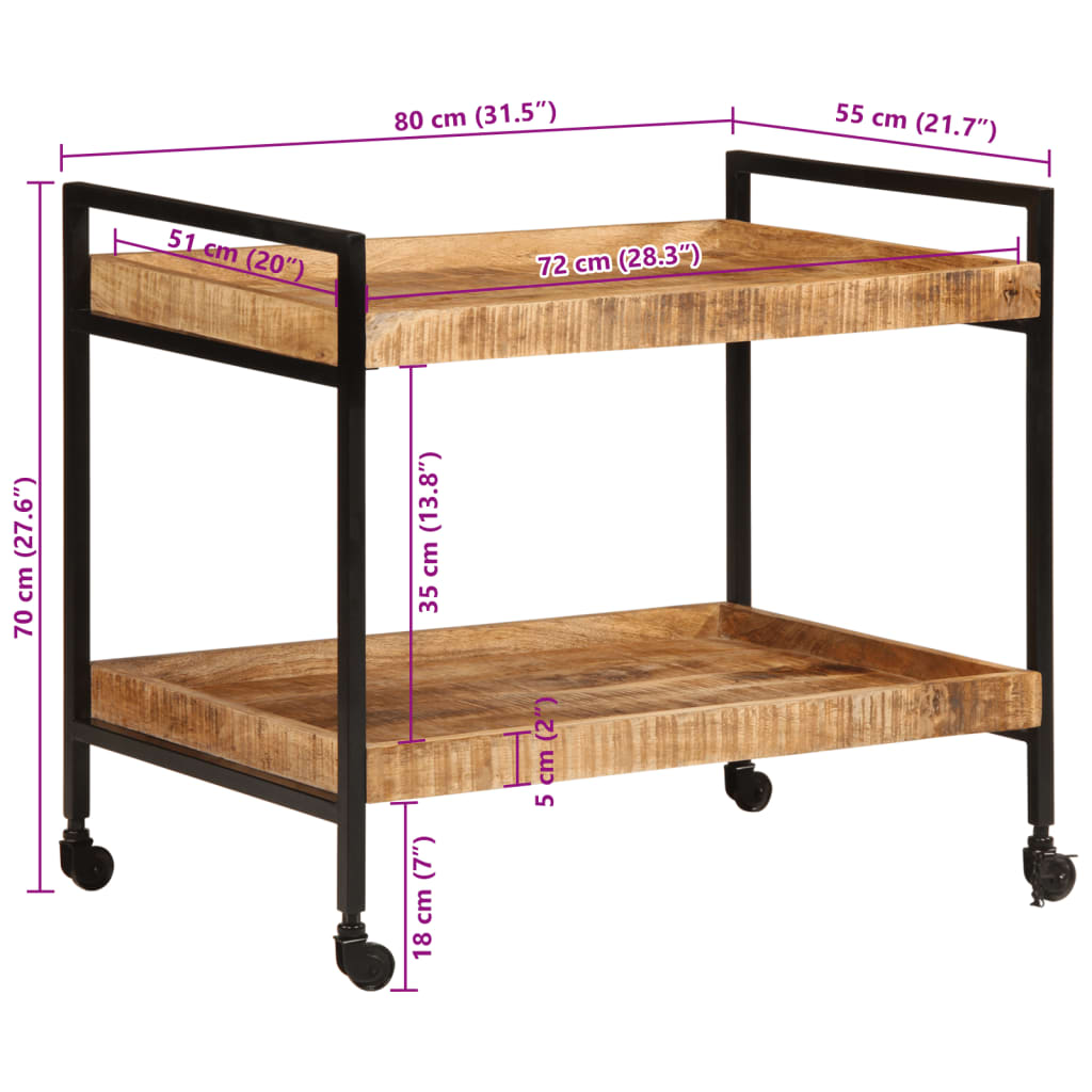 Kitchen trolley 80x55x70 cm rough solid mango wood