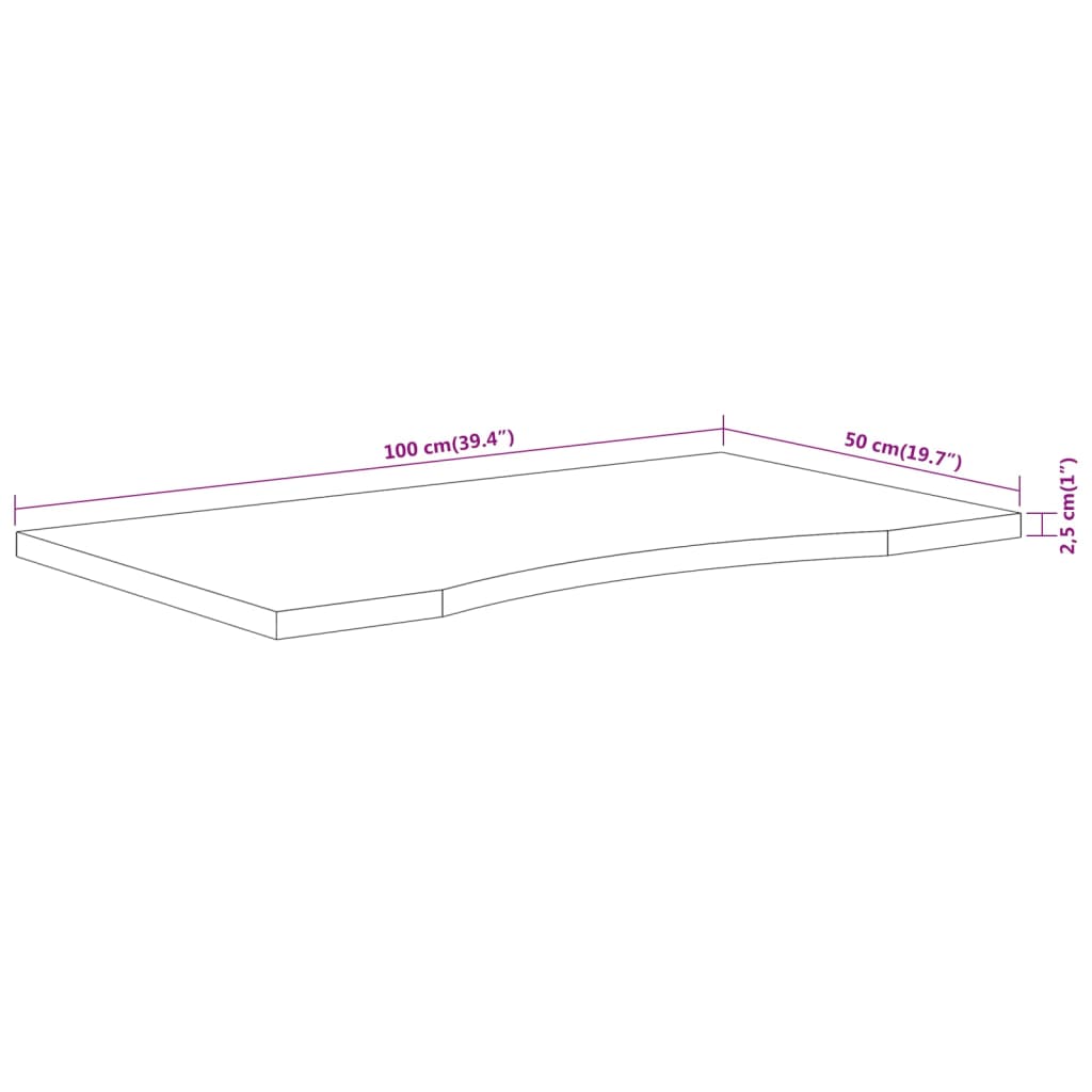 Plateau de bureau 100x50x2,5 cm rectangulaire en bois d'acacia massif