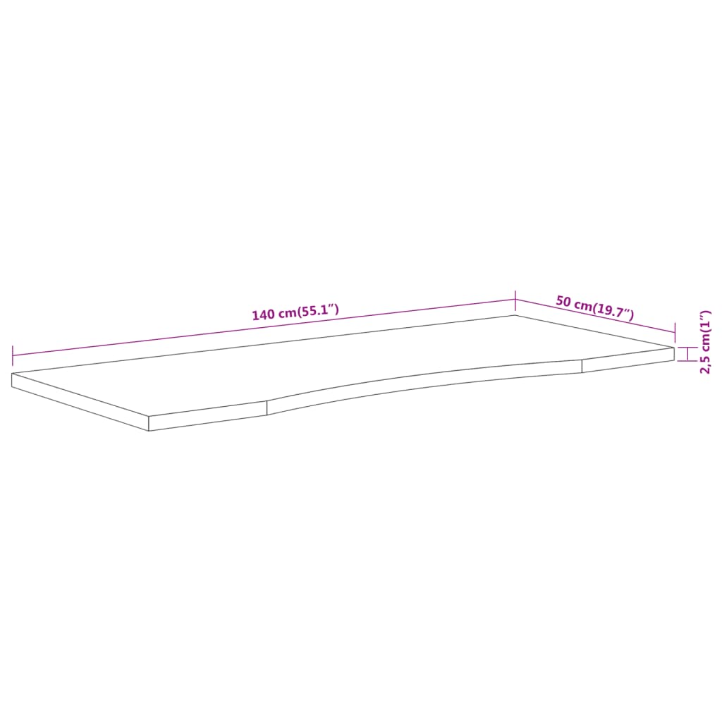 Desk top 140x50x2.5 cm rectangular solid wood acacia