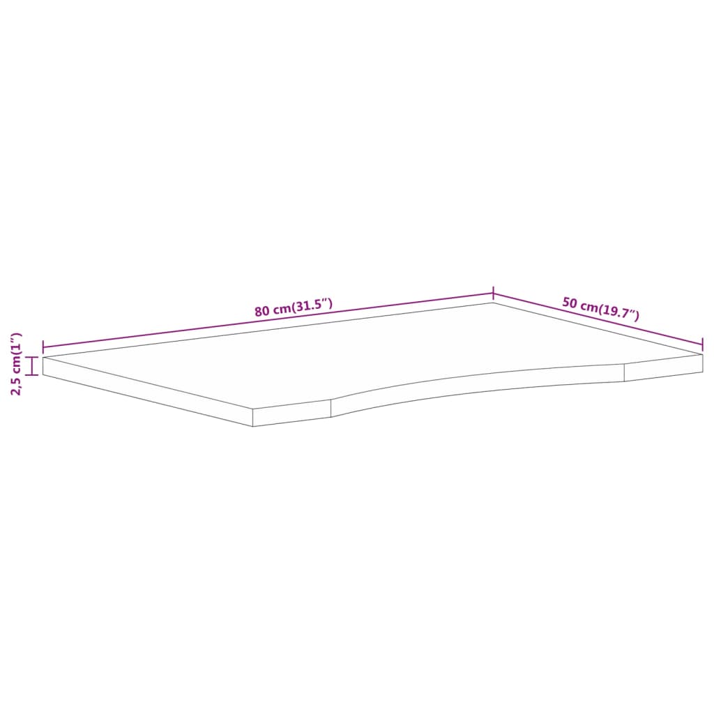 Desk top with recess 80x50x2.5 cm solid mango wood
