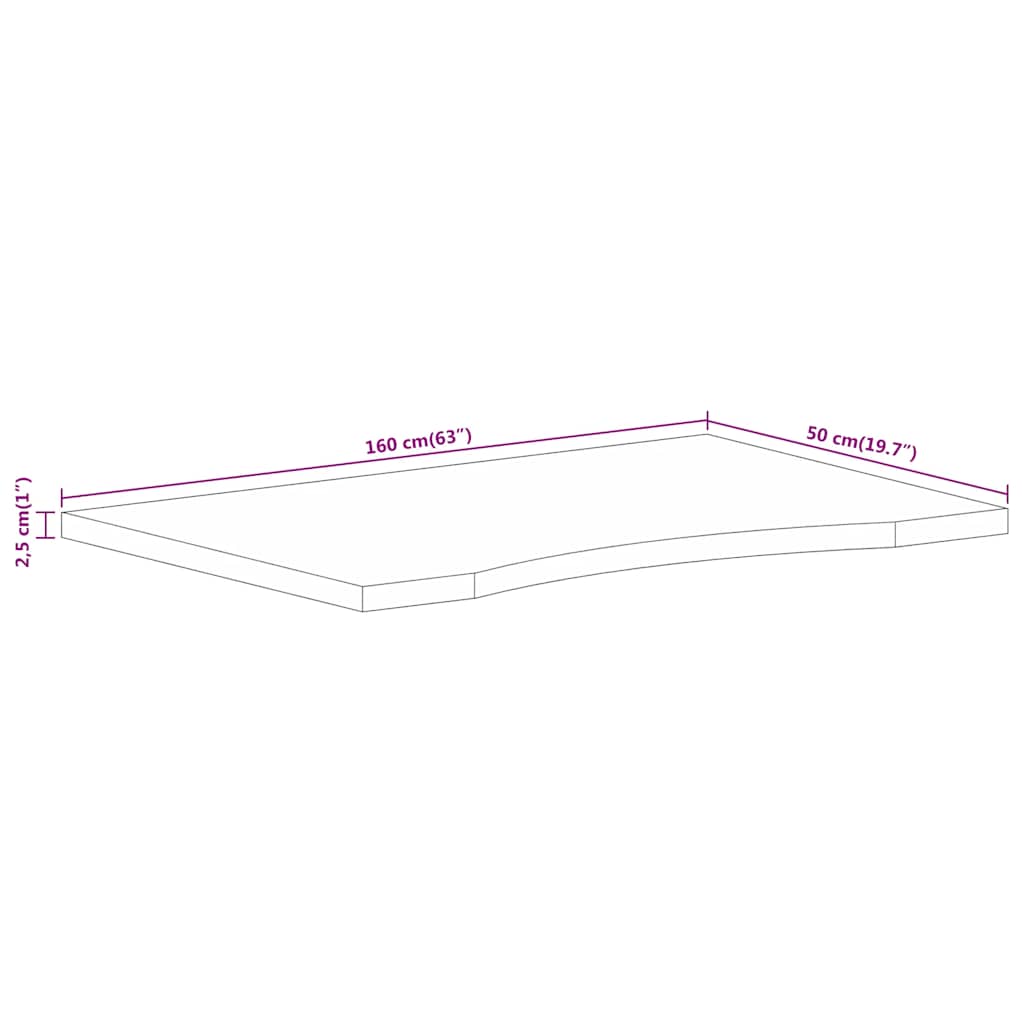 Schreibtischplatte mit Aussparung 160x50x2,5cm Massivholz Mango