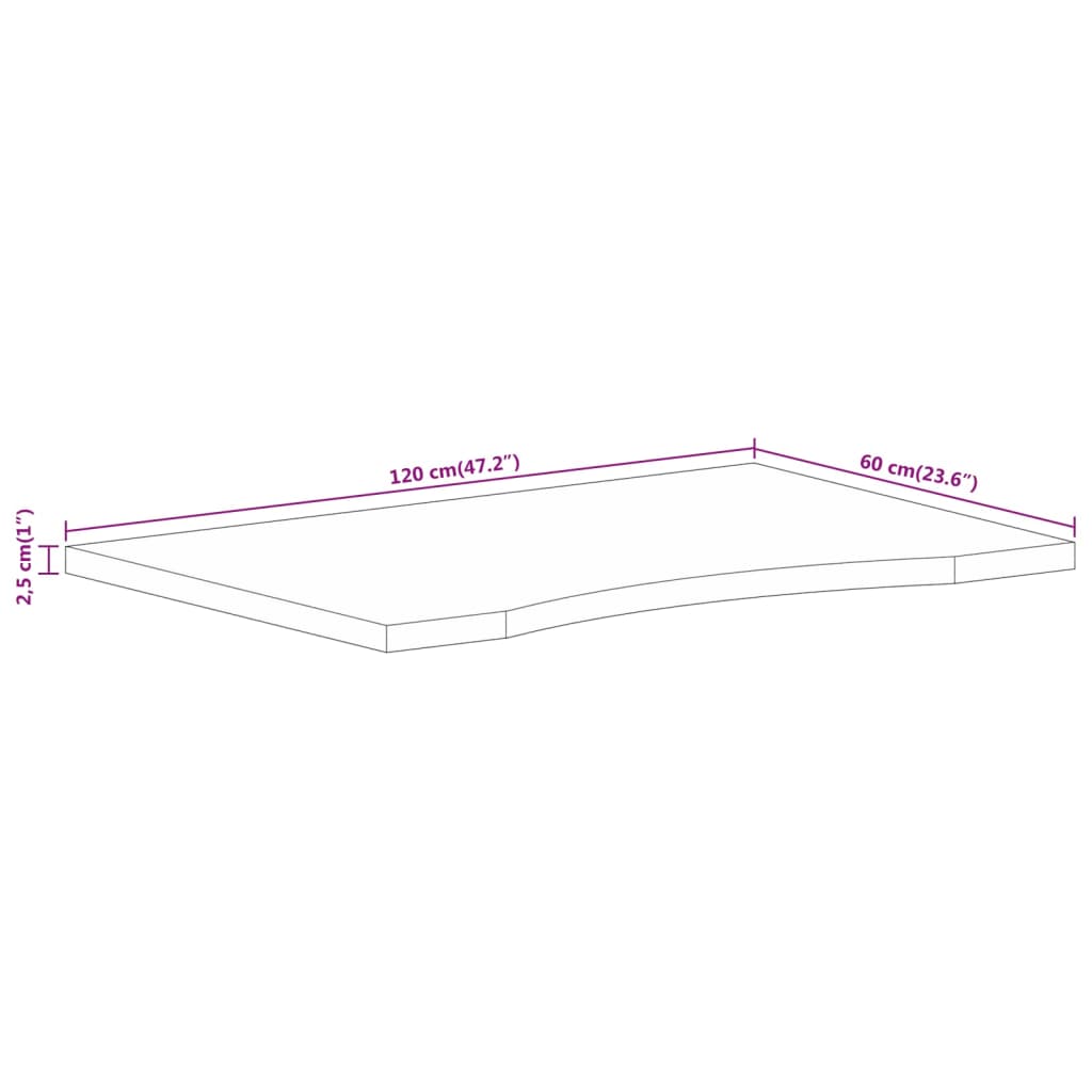 Desk top with recess 120x60x2.5cm solid mango wood