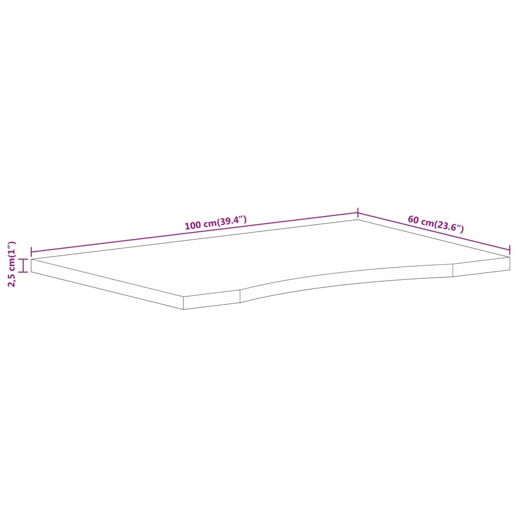Desk top with recess 100x60x2.5cm solid mango wood