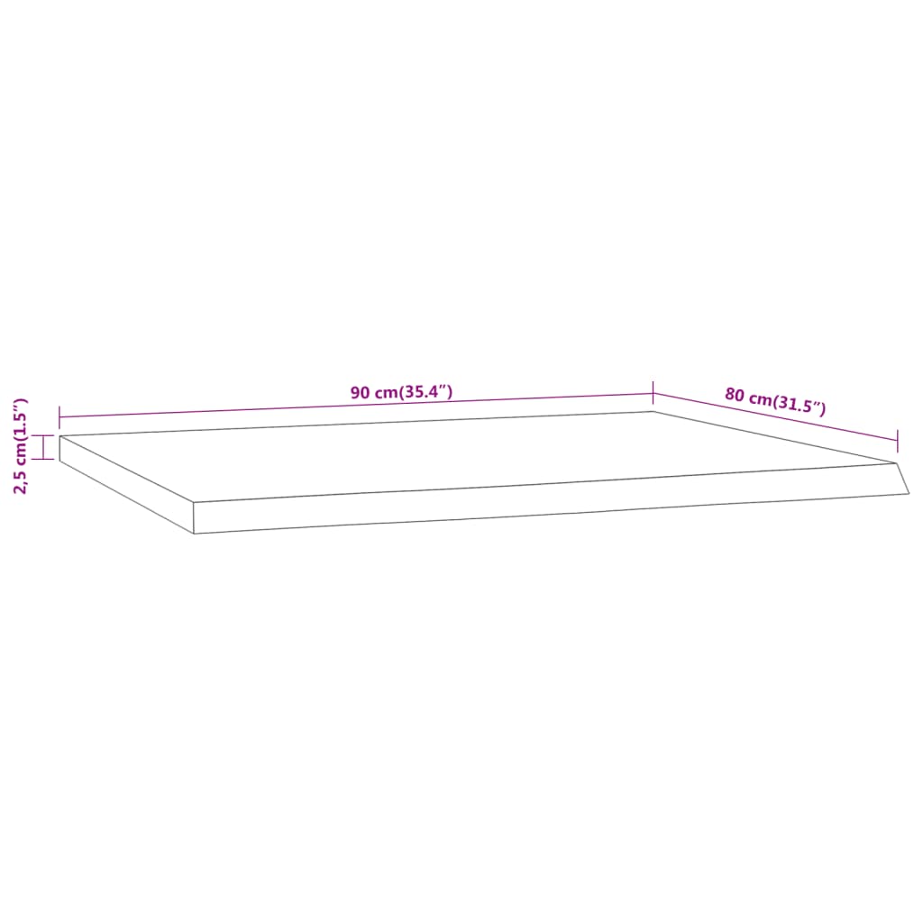 Desk top 90x80x2.5 cm solid acacia wood tree edge