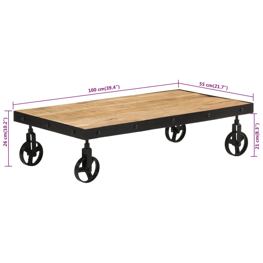 Couchtisch mit Rollen Massivholz Mango 100x55x26 cm