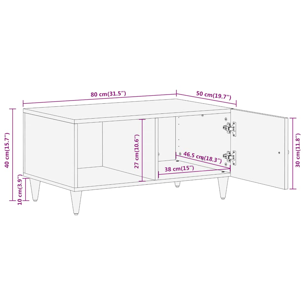 Couchtisch 80x50x40 cm Massivholz Mango