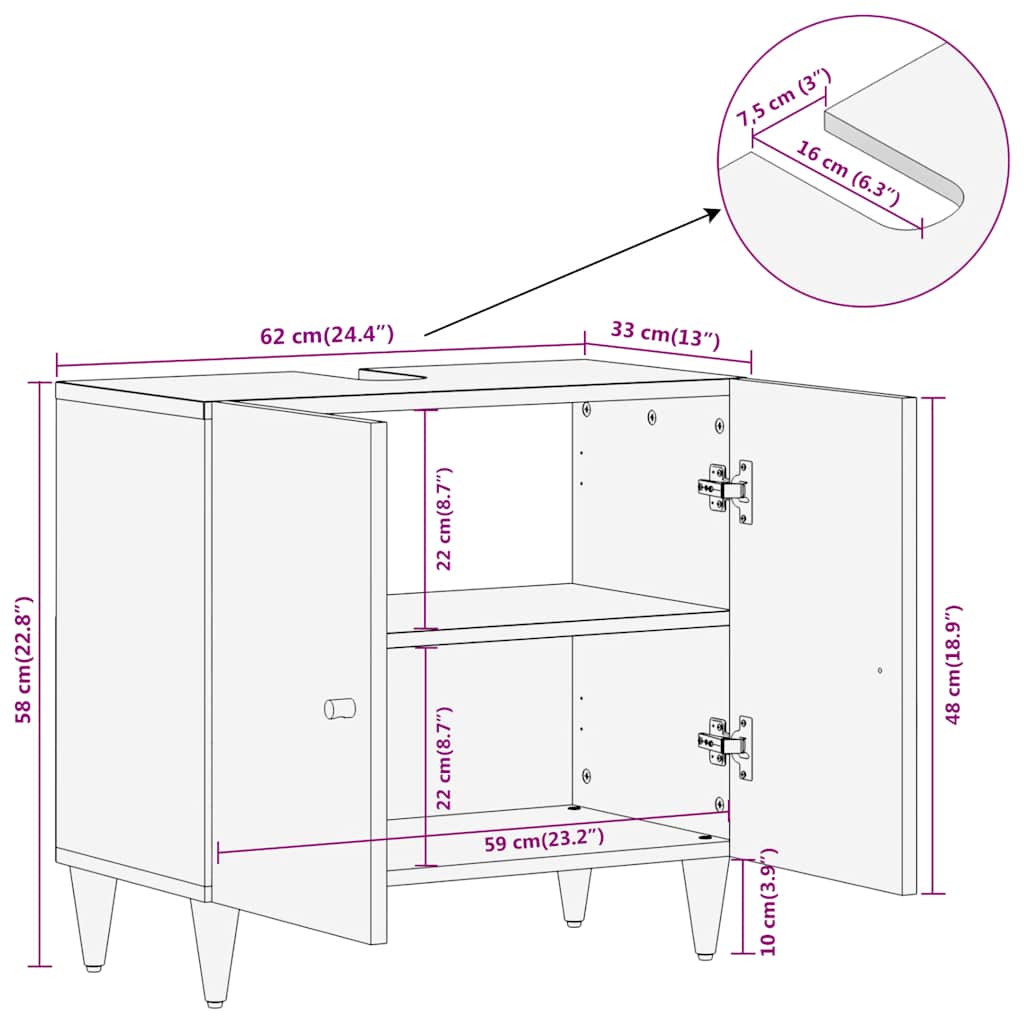 Waschbeckenunterschrank 62x33x58 cm Massivholz Mango