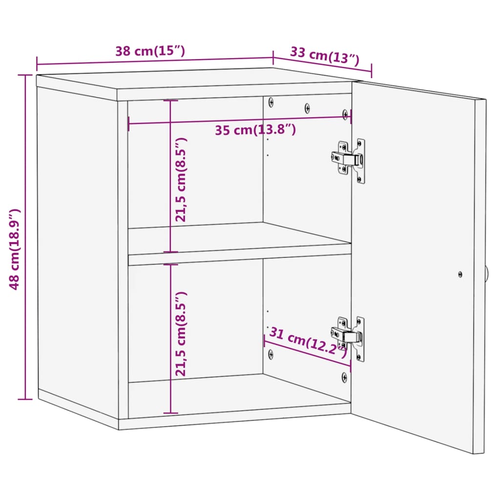 Bathroom wall cabinet 38x33x48 cm solid mango wood