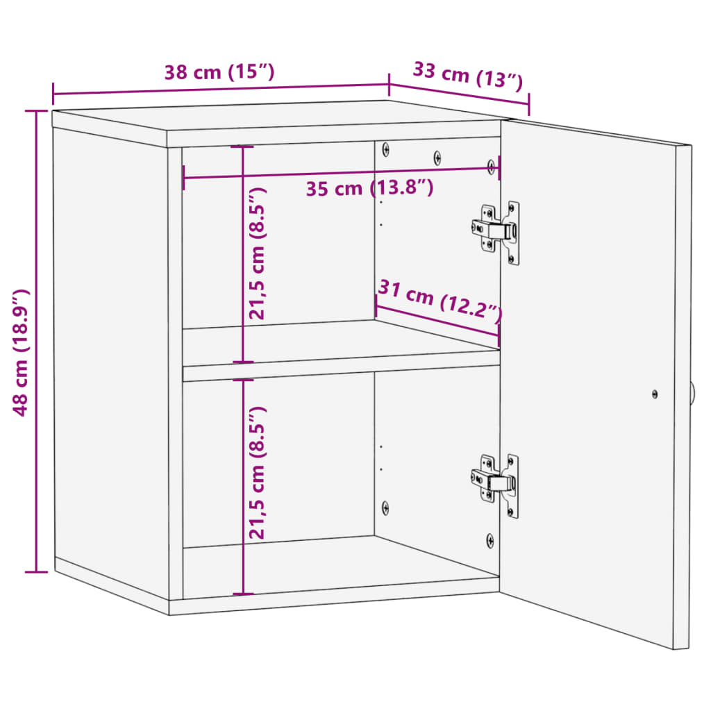 Bathroom wall cabinet 38x33x48 cm solid mango wood