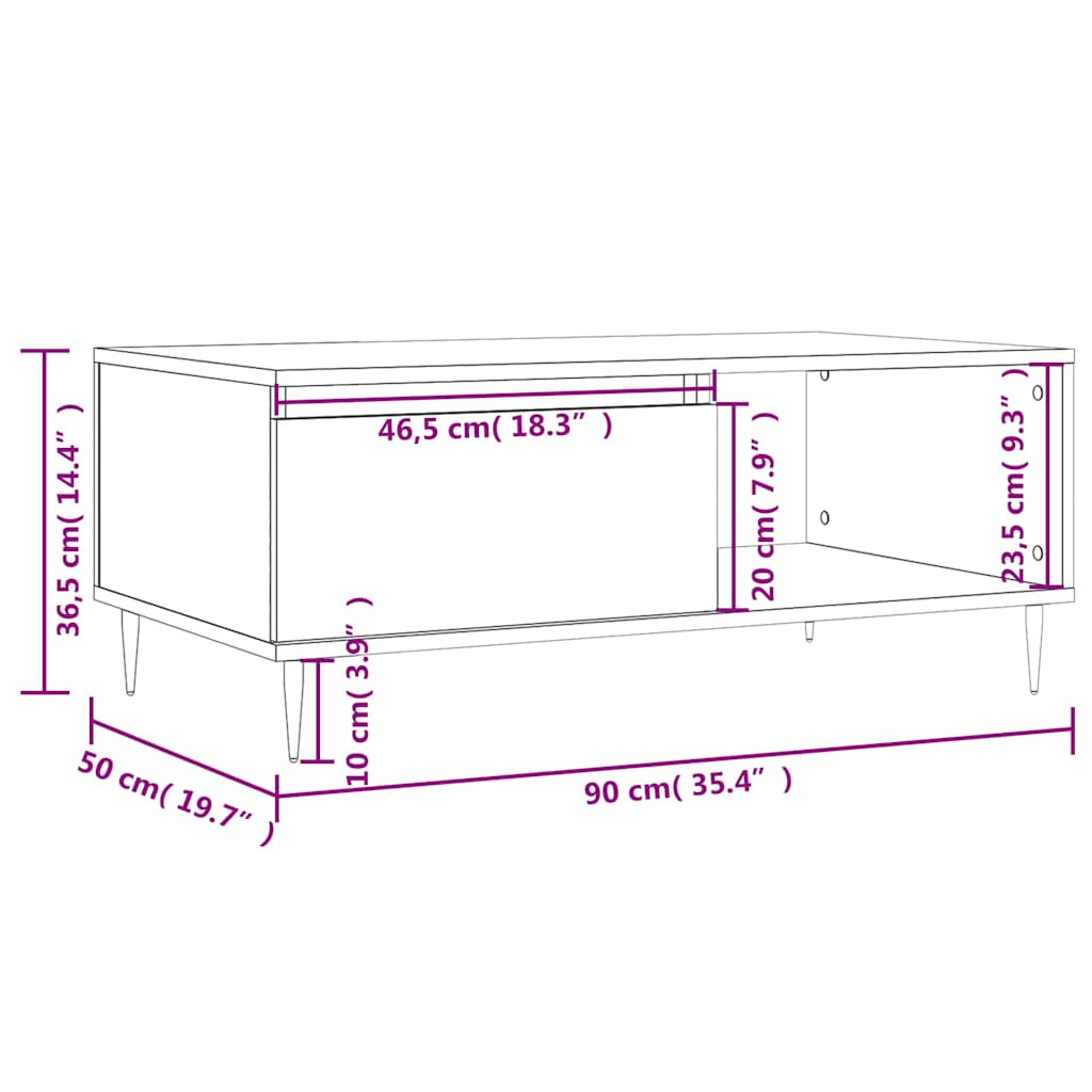 Couchtisch Räuchereiche 90x50x36,5 cm Holzwerkstoff