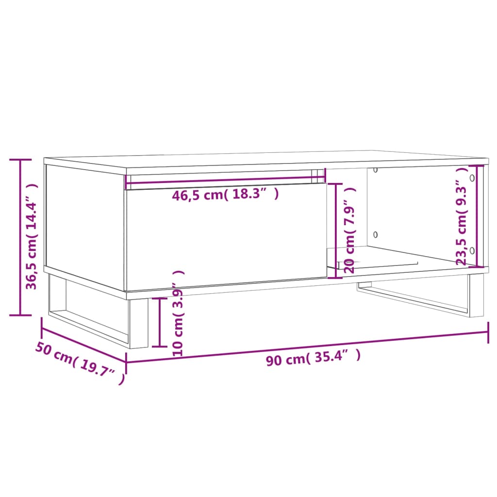 Couchtisch Räuchereiche 90x50x36,5 cm Holzwerkstoff